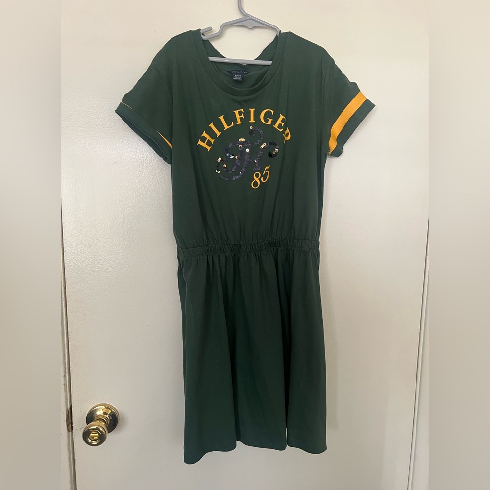 Tommy Hilfiger Green Dress with Yellow Trim - Girls size L 12/14